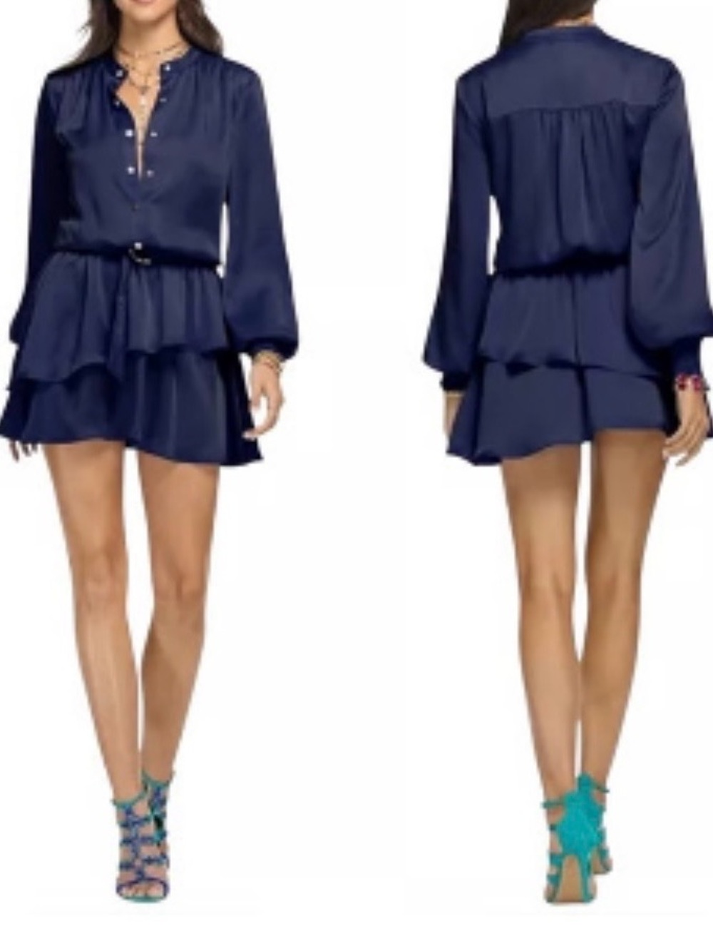 Ramy Brook Navy Tiered Long-Sleeve Mini Dress